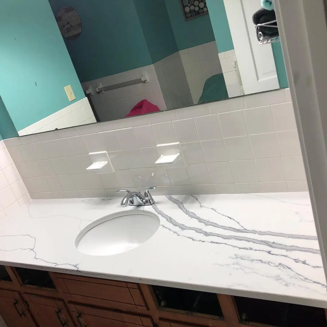- 4 White marble bathroom vanity countertop with gray veining by Pablo Marble and Granite